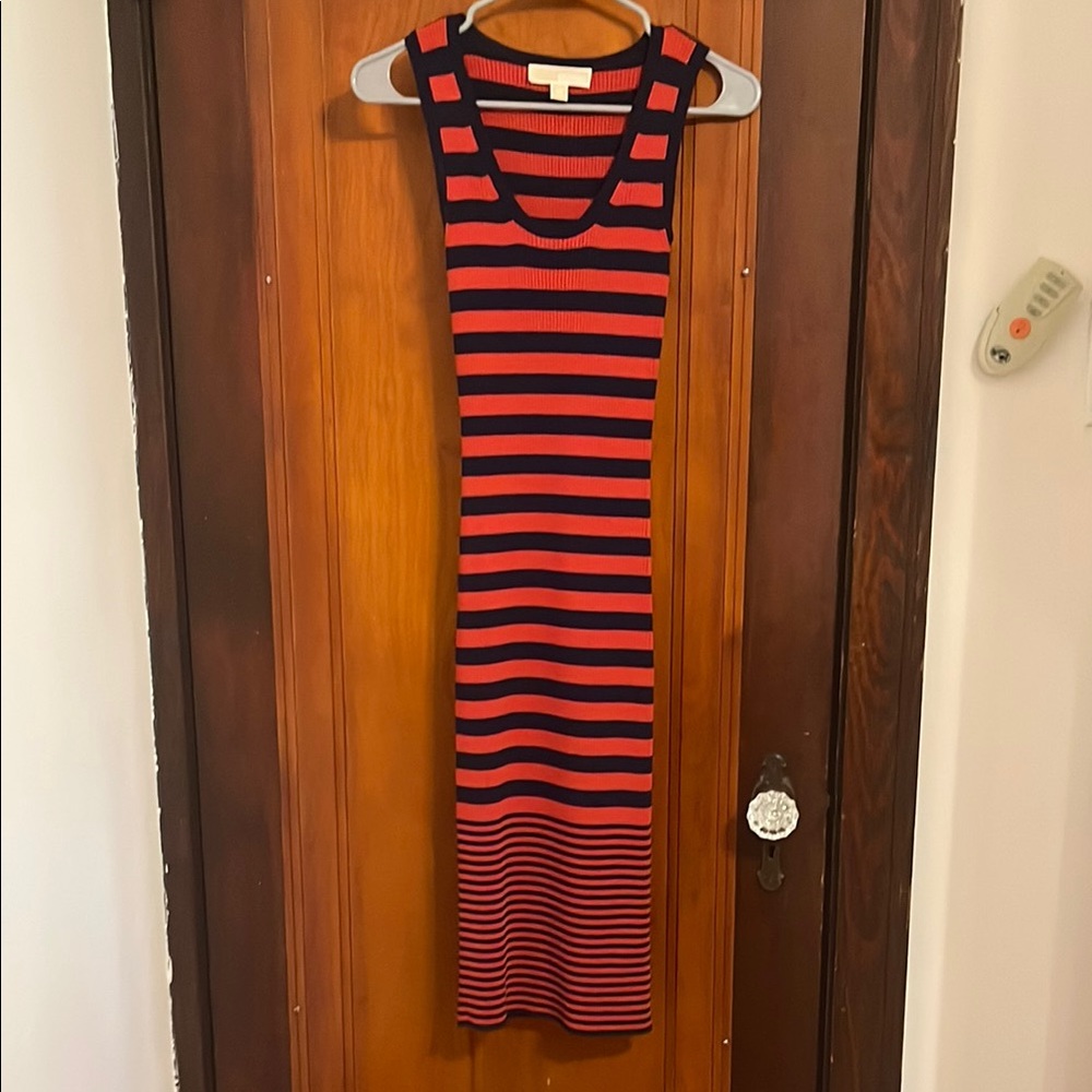 Michael Kors Red and Black Sheath Midi Dress